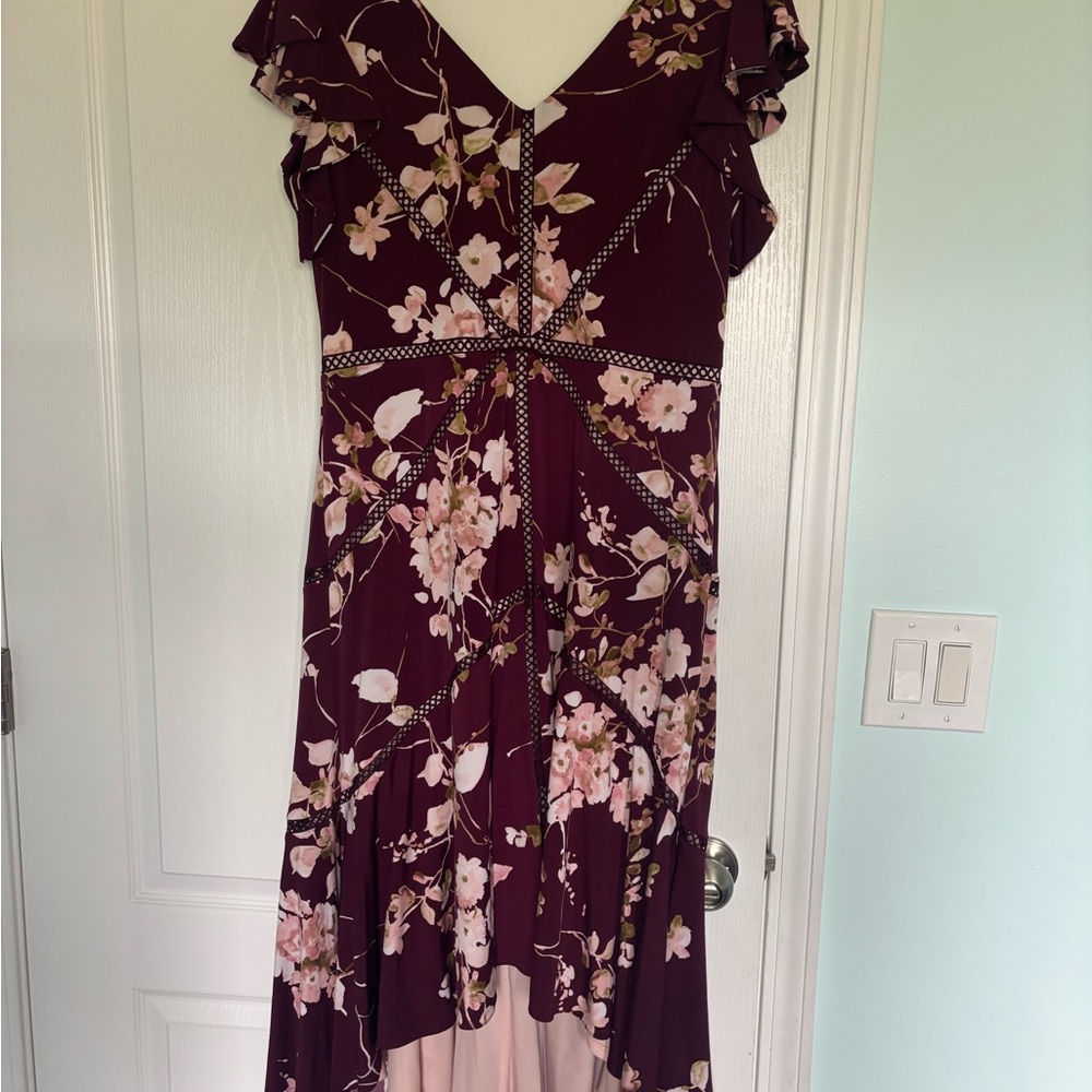 Taylor Burgundy Floral High Low Dress